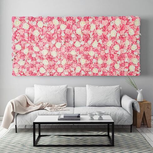 COKAOBE White Flower Wall Backdrop, 24PCS 3D Silk Rose Floral Wall, 15 x 15 Inch Artificial Flower Panels for Wedding, Party, Bridal Shower, Baby Shower, Home and Photo Backdrop Decoration in Saudi Arabia