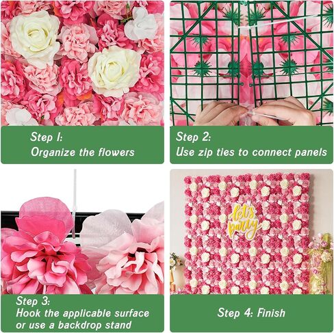COKAOBE White Flower Wall Backdrop, 24PCS 3D Silk Rose Floral Wall, 15 x 15 Inch Artificial Flower Panels for Wedding, Party, Bridal Shower, Baby Shower, Home and Photo Backdrop Decoration in Saudi Arabia