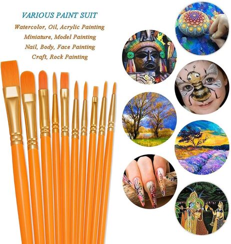 BOSOBO Paint Brushes Set, 2 Pack 20 Pcs Round Pointed Tip Paintbrushes Nylon Hair Artist Acrylic Paint Brushes for Acrylic Oil Watercolor, Face Nail Art, Miniature Detailing & Rock Painting, Green in Saudi Arabia