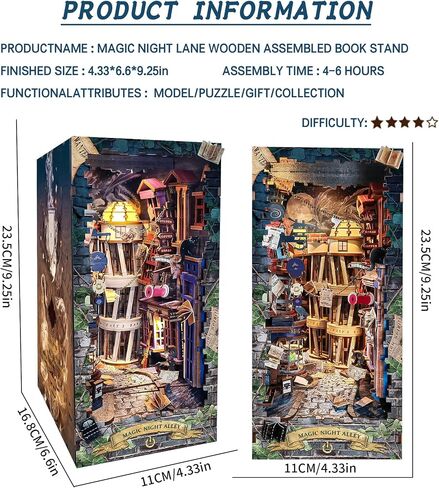 Spilay DIY Book Nook Kit,DIY Dollhouse Booknook Bookshelf Insert Decor Alley,Bookends Model Build kit,Handmade Crafts Gifts for Birthday Christmas (Magical Night Alley with LED lights, English manual) in Saudi Arabia