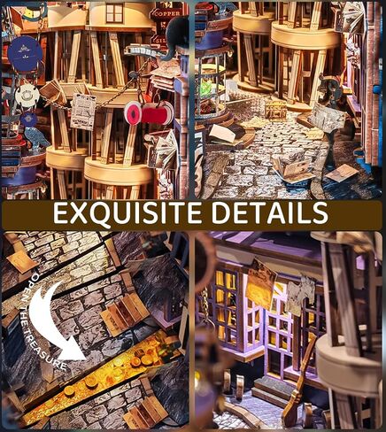 Spilay DIY Book Nook Kit,DIY Dollhouse Booknook Bookshelf Insert Decor Alley,Bookends Model Build kit,Handmade Crafts Gifts for Birthday Christmas (Magical Night Alley with LED lights, English manual) in Saudi Arabia