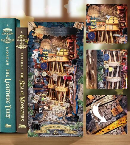 Spilay DIY Book Nook Kit,DIY Dollhouse Booknook Bookshelf Insert Decor Alley,Bookends Model Build kit,Handmade Crafts Gifts for Birthday Christmas (Magical Night Alley with LED lights, English manual) in Saudi Arabia