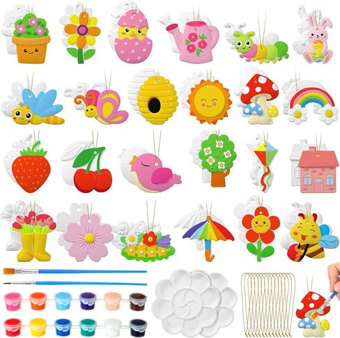 Seenelling 24 Pcs Christmas Ceramic to Paint in July Decorations Painting Kit Unpainted Plaster Statues Paint Your Own Ceramics DIY Ready to Paintable Plaster Figurines for Christmas in July in Kuwait