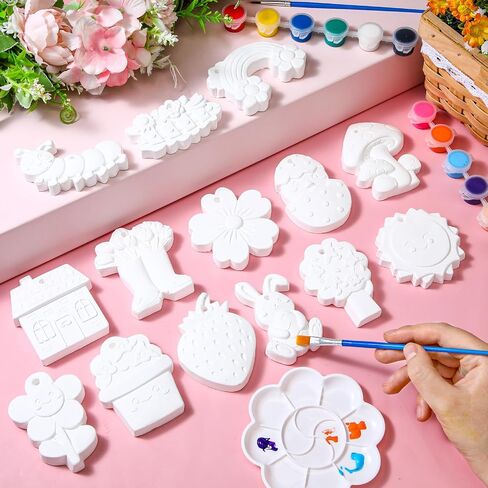 Seenelling 24 Pcs Christmas Ceramic to Paint in July Decorations Painting Kit Unpainted Plaster Statues Paint Your Own Ceramics DIY Ready to Paintable Plaster Figurines for Christmas in July in Kuwait