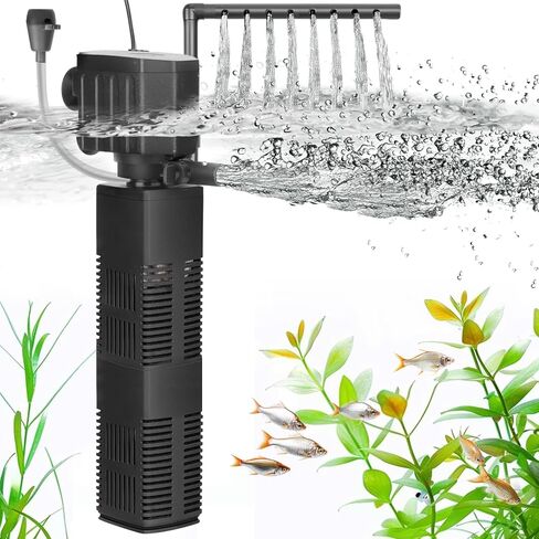 AQQA Aquarium Filter, 3-Stage Filtration, Adjustable Wave Maker & Oxygenator, Quiet 18W 164GPH Submersible Pump, Easy Clean Sponge Filter, for 50 Gallon Freshwater Saltwater Fish Tank 110V/60Hz in Kuwait