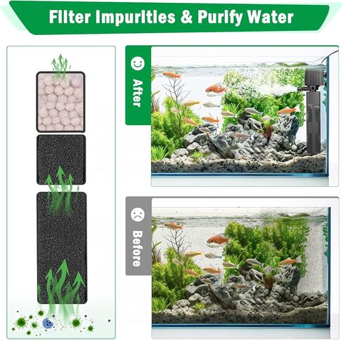 AQQA Aquarium Filter, 3-Stage Filtration, Adjustable Wave Maker & Oxygenator, Quiet 18W 164GPH Submersible Pump, Easy Clean Sponge Filter, for 50 Gallon Freshwater Saltwater Fish Tank 110V/60Hz in Kuwait