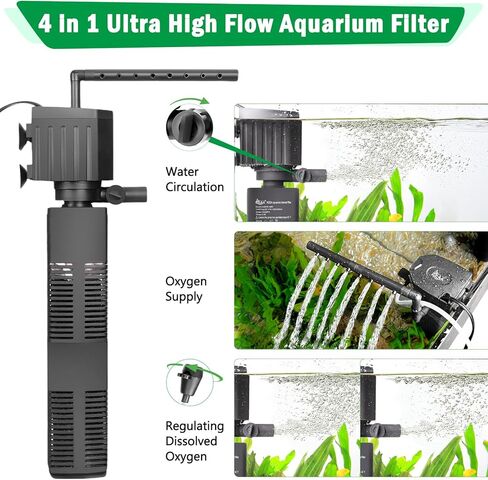 AQQA Aquarium Filter, 3-Stage Filtration, Adjustable Wave Maker & Oxygenator, Quiet 18W 164GPH Submersible Pump, Easy Clean Sponge Filter, for 50 Gallon Freshwater Saltwater Fish Tank 110V/60Hz in Kuwait