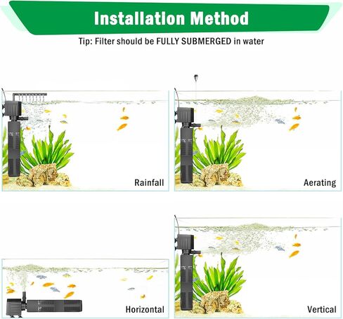 AQQA Aquarium Filter, 3-Stage Filtration, Adjustable Wave Maker & Oxygenator, Quiet 18W 164GPH Submersible Pump, Easy Clean Sponge Filter, for 50 Gallon Freshwater Saltwater Fish Tank 110V/60Hz in Kuwait