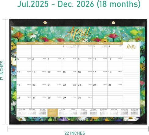 2025-2026 Desk Calendar - Large Desk Calendar 2025-2026, 22" x 17", Jul.2025 - Dec.2026, 18 Months Planning, Large Ruled Blocks, Tear Off Design, 2 Corner Protectors & 2 Hanging Hooks in Kuwait