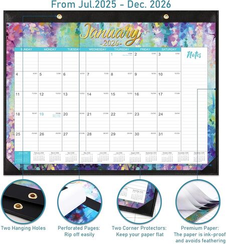 2025-2026 Desk Calendar - Large Desk Calendar 2025-2026, 22" x 17", Jul.2025 - Dec.2026, 18 Months Planning, Large Ruled Blocks, Tear Off Design, 2 Corner Protectors & 2 Hanging Hooks in Kuwait