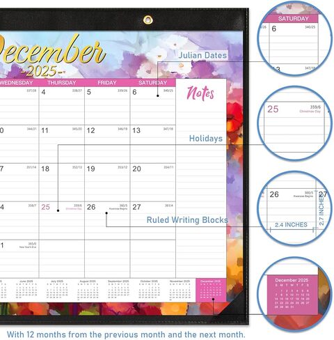 2025-2026 Desk Calendar - Large Desk Calendar 2025-2026, 22" x 17", Jul.2025 - Dec.2026, 18 Months Planning, Large Ruled Blocks, Tear Off Design, 2 Corner Protectors & 2 Hanging Hooks in Kuwait