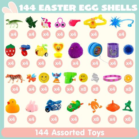 JOYIN 144 PCS Prefilled Easter Eggs with Assorted Toys for Easter Egg Hunt, Party Favors, Basket Stuffers, Classroom Prize Supplies in Saudi Arabia