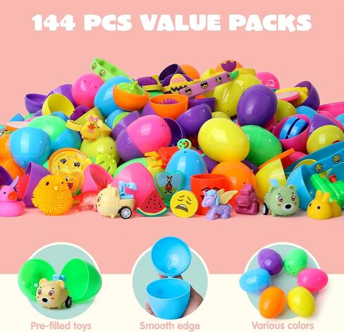 JOYIN 144 PCS Prefilled Easter Eggs with Assorted Toys for Easter Egg Hunt, Party Favors, Basket Stuffers, Classroom Prize Supplies in Saudi Arabia