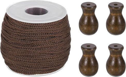 uxcell Braided Lift Shade Cord, 1.8 mm 55 Yards/Roll Nylon Cord String with 4Pcs Wood Blind Pull Cord Knobs for Roman Blind Shade Rollers Repair Curtain Craft DIY (Brown) in Saudi Arabia