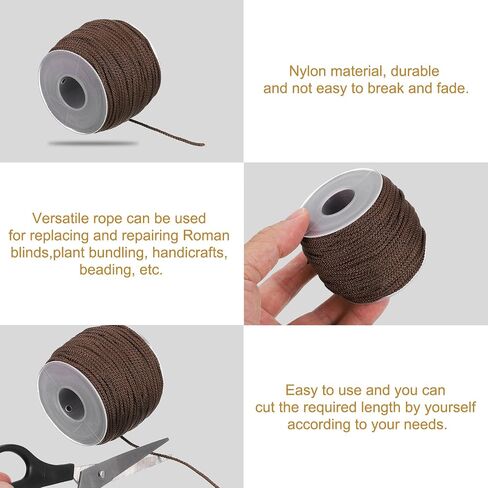 uxcell Braided Lift Shade Cord, 1.8 mm 55 Yards/Roll Nylon Cord String with 4Pcs Wood Blind Pull Cord Knobs for Roman Blind Shade Rollers Repair Curtain Craft DIY (Brown) in Saudi Arabia