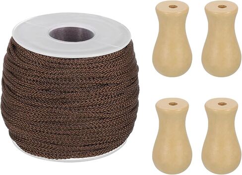 uxcell Braided Lift Shade Cord, 1.8 mm 55 Yards/Roll Nylon Cord String with 4Pcs Wood Blind Pull Cord Knobs for Roman Blind Shade Rollers Repair Curtain Craft DIY (Brown) in Saudi Arabia