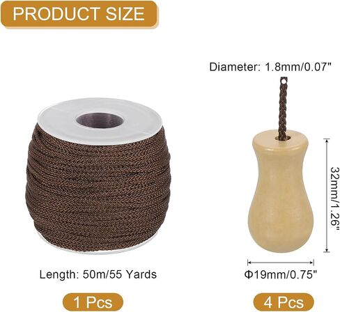 uxcell Braided Lift Shade Cord, 1.8 mm 55 Yards/Roll Nylon Cord String with 4Pcs Wood Blind Pull Cord Knobs for Roman Blind Shade Rollers Repair Curtain Craft DIY (Brown) in Saudi Arabia