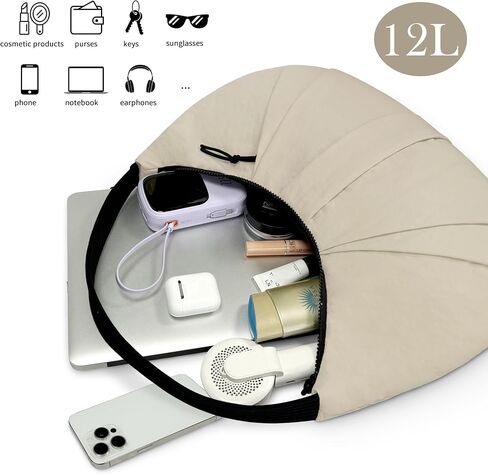 Nylon Crescent Bag Pleated Shoulder Bag, Double Zipper Inside Pocket Large Capacity Casual Waterproof Sling Bag for Women in Kuwait