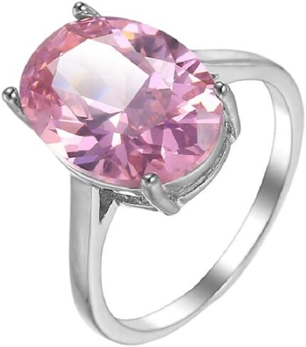 Women Fashion 925 Silver Oval Cut Pink Topaz Gemstone Ring Wedding Jewelry Size 6-10 (Size 8) in Saudi Arabia