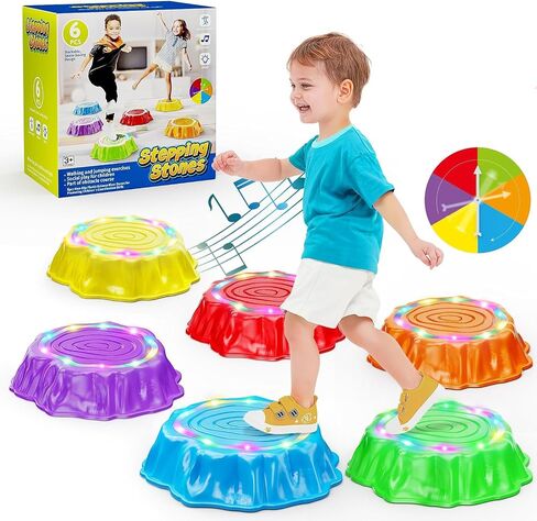 Flooyes Stepping Stones for Kids ، 6pcs Light Up & Music Non-Smipping Stones ، لعبة حسية لمهارات توازن وتنسيق طفل صغير ، ألعاب داخلية وخارجية ، ألعاب للأطفال الصغار الذين تتراوح أعمارهم بين 3 و 5 سنوات in Kuwait