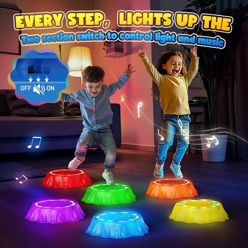Flooyes Stepping Stones for Kids ، 6pcs Light Up & Music Non-Smipping Stones ، لعبة حسية لمهارات توازن وتنسيق طفل صغير ، ألعاب داخلية وخارجية ، ألعاب للأطفال الصغار الذين تتراوح أعمارهم بين 3 و 5 سنوات in Kuwait