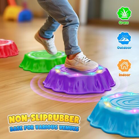 Flooyes Stepping Stones for Kids ، 6pcs Light Up & Music Non-Smipping Stones ، لعبة حسية لمهارات توازن وتنسيق طفل صغير ، ألعاب داخلية وخارجية ، ألعاب للأطفال الصغار الذين تتراوح أعمارهم بين 3 و 5 سنوات in Kuwait