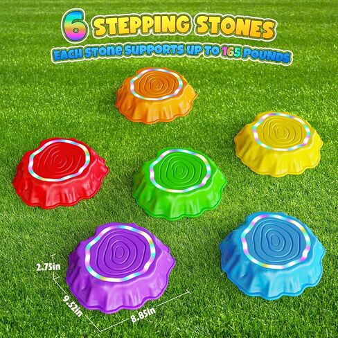 Flooyes Stepping Stones for Kids ، 6pcs Light Up & Music Non-Smipping Stones ، لعبة حسية لمهارات توازن وتنسيق طفل صغير ، ألعاب داخلية وخارجية ، ألعاب للأطفال الصغار الذين تتراوح أعمارهم بين 3 و 5 سنوات in Kuwait