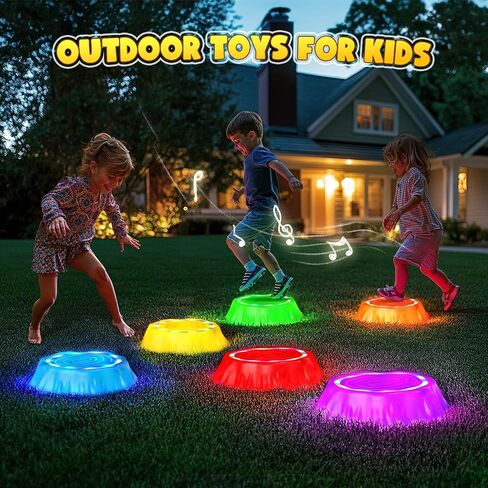 Flooyes Stepping Stones for Kids ، 6pcs Light Up & Music Non-Smipping Stones ، لعبة حسية لمهارات توازن وتنسيق طفل صغير ، ألعاب داخلية وخارجية ، ألعاب للأطفال الصغار الذين تتراوح أعمارهم بين 3 و 5 سنوات in Kuwait