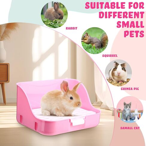15 Pcs Rabbit Starter Kit Small Litter Box Animal Grooming Kit Bunny Toys Bowl Blankets with Cleaning Set for Guinea Pig Rabbit Accessories(Pink) in Saudi Arabia