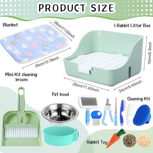 15 Pcs Rabbit Starter Kit Small Litter Box Animal Grooming Kit Bunny Toys Bowl Blankets with Cleaning Set for Guinea Pig Rabbit Accessories(Pink) in Saudi Arabia
