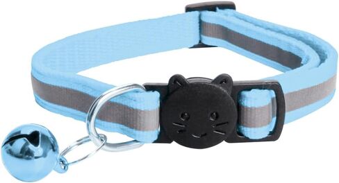 MJIYA Reflective Cat Collar with Bell, Breakaway Grid Collar with Plastic Buckle, Girl Boy Pet Kitty Collars Adjustable 7.5-12.5 Inch (Light Blue) in Kuwait