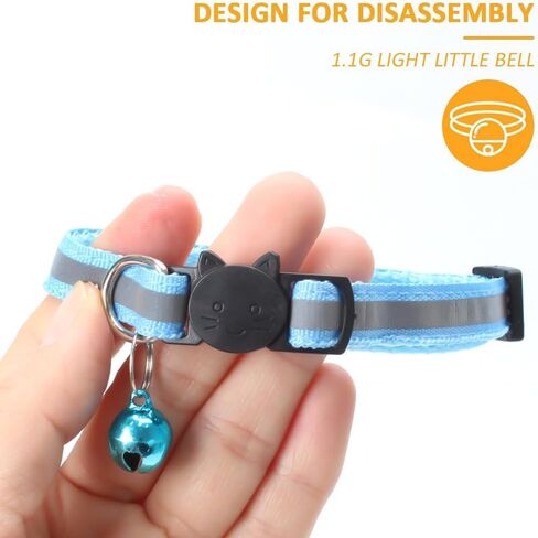 MJIYA Reflective Cat Collar with Bell, Breakaway Grid Collar with Plastic Buckle, Girl Boy Pet Kitty Collars Adjustable 7.5-12.5 Inch (Light Blue) in Kuwait