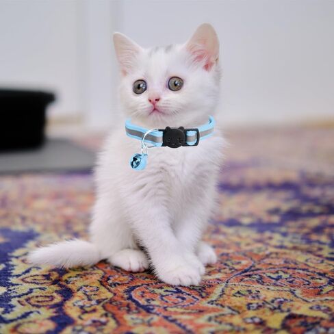 MJIYA Reflective Cat Collar with Bell, Breakaway Grid Collar with Plastic Buckle, Girl Boy Pet Kitty Collars Adjustable 7.5-12.5 Inch (Light Blue) in Kuwait