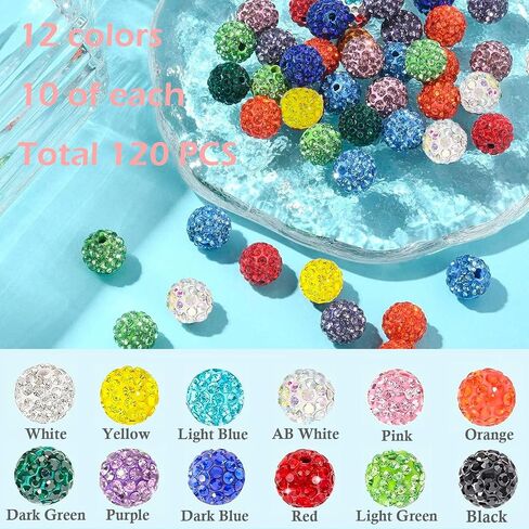 120pcs 10 مم حبات الراين الراين لصنع المجوهرات ، و 12 حبات ملونة من الكريستال المستديرة من الكريس in Kuwait
