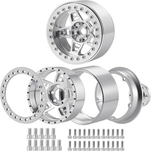 2.2 Beadlock Wheels Rims Aluminum Alloy 4Pcs for AXIAL SCX10 90046 1/10 RC Crawler Upgrade, Silver in Saudi Arabia