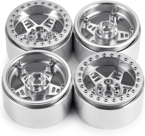 2.2 Beadlock Wheels Rims Aluminum Alloy 4Pcs for AXIAL SCX10 90046 1/10 RC Crawler Upgrade, Silver in Saudi Arabia