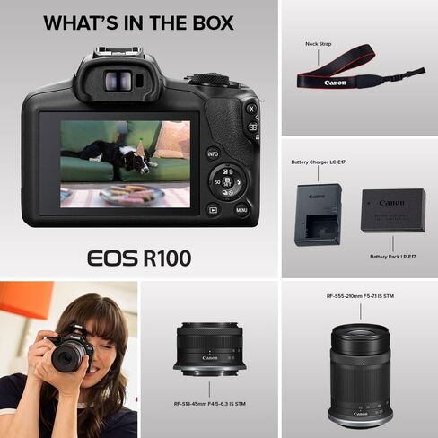 Canon EOS R100 Mirrorless Camera RF-S18-45mm F4.5-6.3 is STM Lens Kit, 24.1 Megapixel CMOS (APS-C) Sensor, 4K Video, Wi-Fi & Bluetooth, Beginner Photographers and Creators, Digital Camera, Black | 24.1MP Aps-C CMOS, 4K Video, Dual Pixel Af, Rf-S 18-45mm F in Saudi Arabia