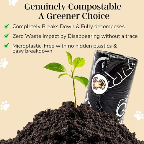 Dog Poop Bags Rolls - 100% Leak Proof Dog Poop Bags, Fully Compostable Waste Bag, Refill Rolls for Dogs & Pets Waste, Unscented - 200 Count in Saudi Arabia