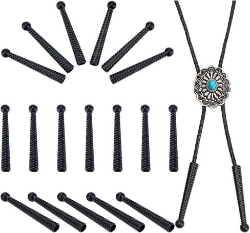 NBEADS 20 Pcs Bolo Tie Tips, 2 Inch Long Cord Ends Caps Bolo Cap Buckle Replacement 5mm Bolo Tie End Caps Bolo Tie Findings for DIY Crafts Clothes Decor Design Making, Black in Saudi Arabia