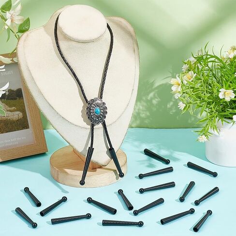 NBEADS 20 Pcs Bolo Tie Tips, 2 Inch Long Cord Ends Caps Bolo Cap Buckle Replacement 5mm Bolo Tie End Caps Bolo Tie Findings for DIY Crafts Clothes Decor Design Making, Black in Saudi Arabia