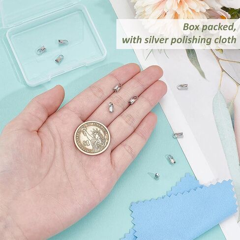 Benecreat 10pcs 925 Sterling Silver End Cap Cripts ، 3 مم تنتهي من الديكور الدخل. in Kuwait