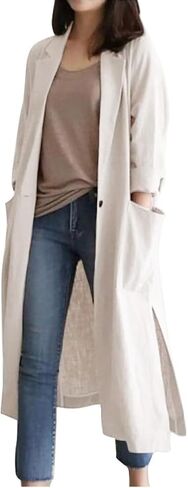 IDEALSANXUN Womens Long Cotton Linen Blazer Casual Spring Jackets Trench Coat in Kuwait