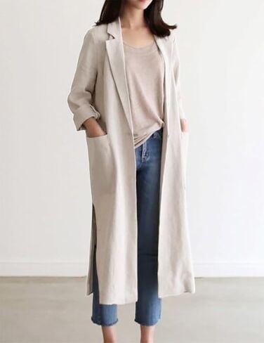 IDEALSANXUN Womens Long Cotton Linen Blazer Casual Spring Jackets Trench Coat in Kuwait