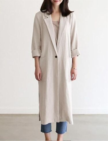 IDEALSANXUN Womens Long Cotton Linen Blazer Casual Spring Jackets Trench Coat in Kuwait