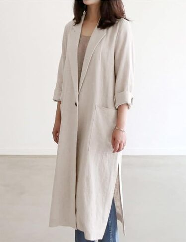 IDEALSANXUN Womens Long Cotton Linen Blazer Casual Spring Jackets Trench Coat in Kuwait