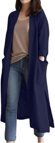 IDEALSANXUN Womens Long Cotton Linen Blazer Casual Spring Jackets Trench Coat in Kuwait