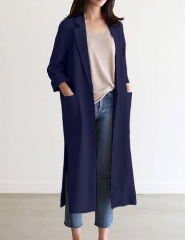 IDEALSANXUN Womens Long Cotton Linen Blazer Casual Spring Jackets Trench Coat in Kuwait