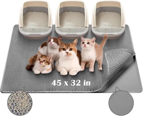 XL Cat Litter Mat - 45"x32" Extra Large, Honeycomb Double Layer Traps Litter, Washable & Urine Proof, Non-Toxic EVA for Multi-Cat Homes (Grey) in Saudi Arabia
