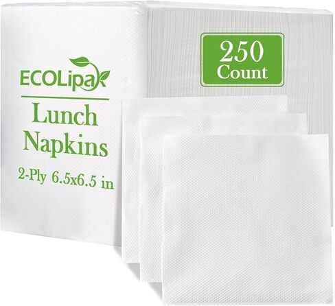 ECOLipak Lunch Napkins Bulk, 250 Count Everyday Paper Napkins, 6.5×6.5 Inch Folded, 2-Ply Soft And Absorbent for Dinner, Gathering, Bar, Restaurants(13×13 Inch Unfolded) in Kuwait