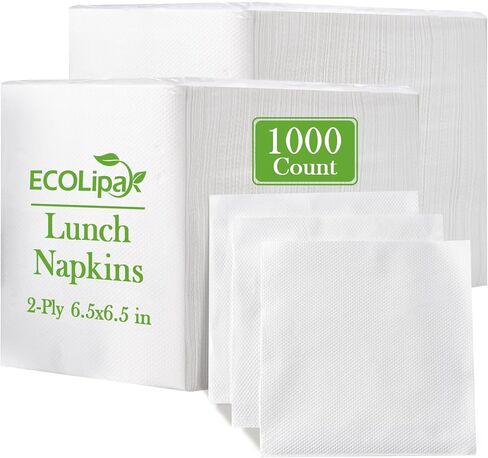 ECOLipak Lunch Napkins Bulk, 250 Count Everyday Paper Napkins, 6.5×6.5 Inch Folded, 2-Ply Soft And Absorbent for Dinner, Gathering, Bar, Restaurants(13×13 Inch Unfolded) in Kuwait